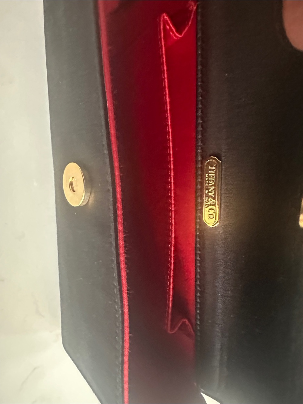 Tiffany & Co classic  Black Satin Envelope Clutch with Gold Accent - Picture 3 of 4